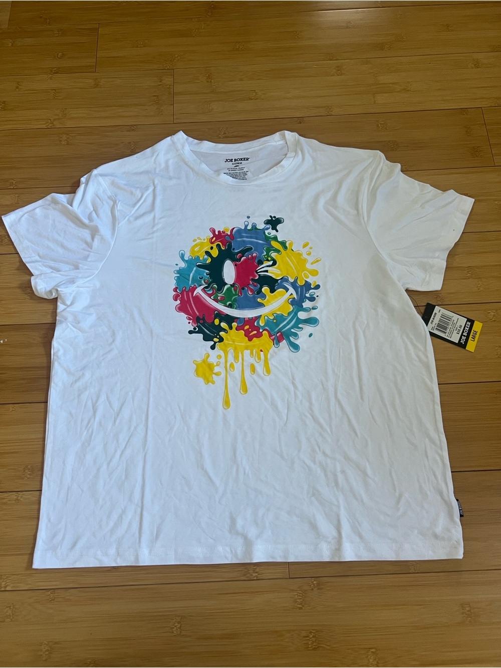Joe Boxer White Short-Sleeve Tee with Multicolor Paint-Splash Smiley